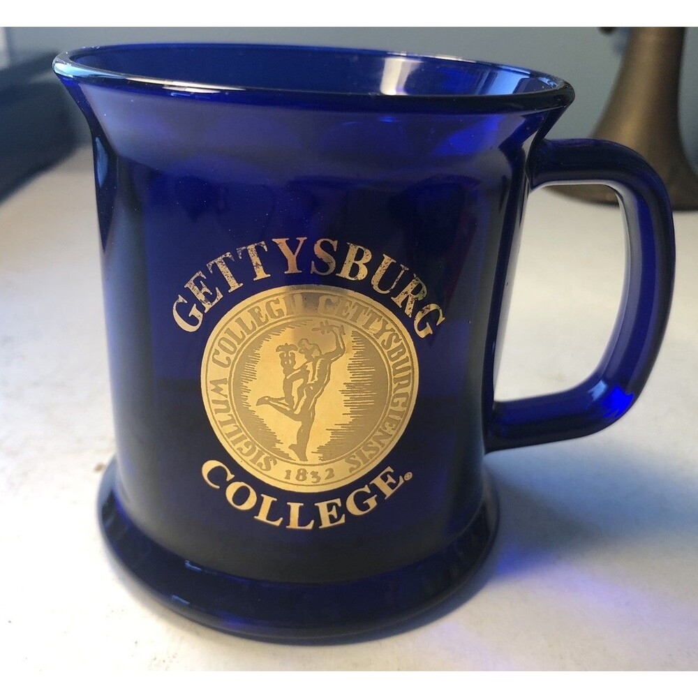 vintage gettysburg college  Mug Cobalt Blue Glass Letters In Gold 4” H  Made USA